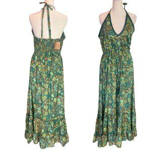 NWT NAOO (Nation AK Outfits) Beautiful Boho Green Print maxi Dress, size Large